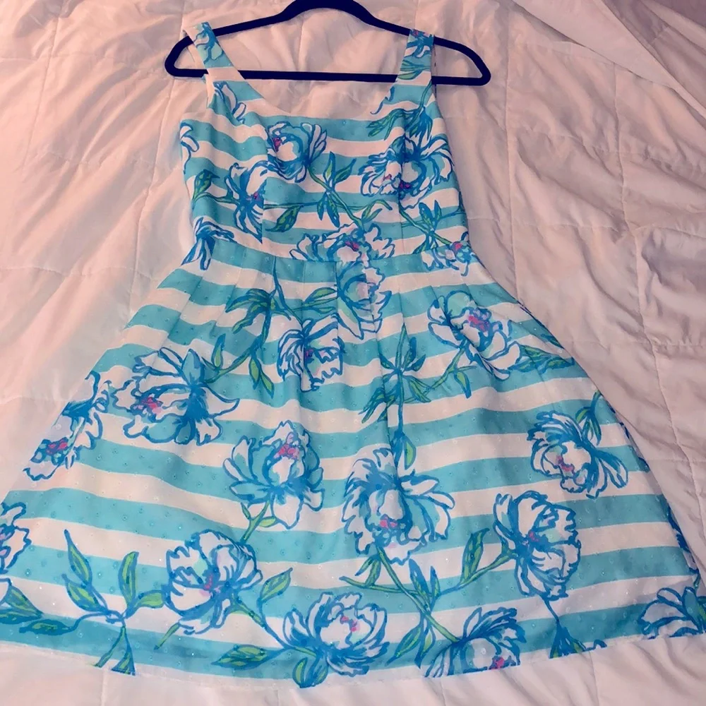 Lilly Pulitzer Dress Shorely Blue Tossing Line Roswell Posely sz 4 sleeveless - Picture 9 of 11